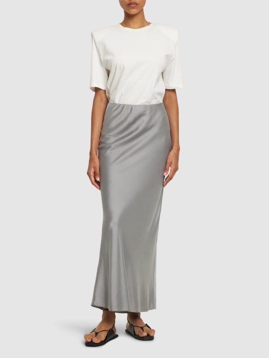 St. Agni: Bias silk blend slip skirt - Silver - women_1 | Luisa Via Roma
