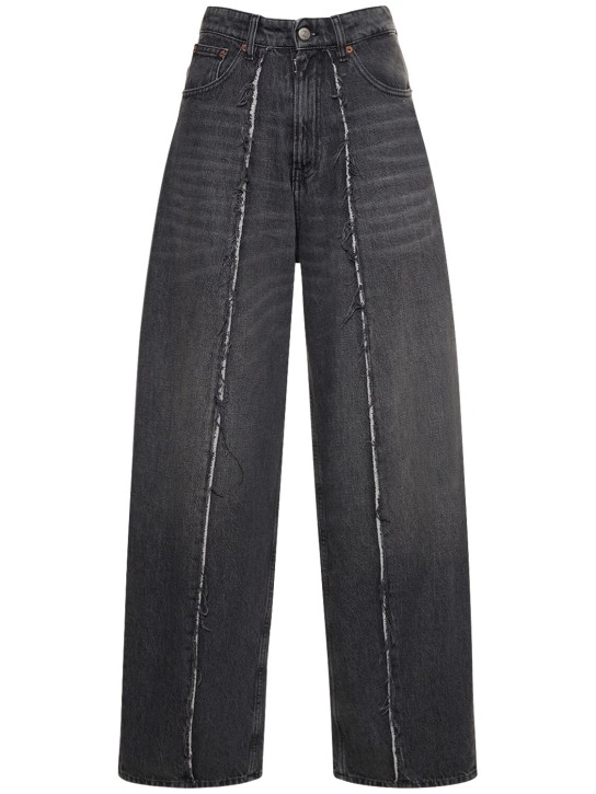 MM6 Maison Margiela: High rise wide cotton denim jeans - Black - women_0 | Luisa Via Roma