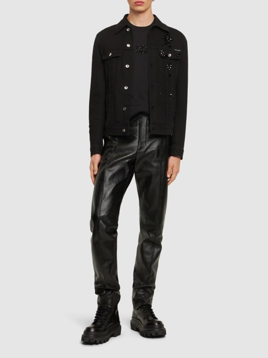 Dolce&Gabbana: Stretch denim jacket w/stones - Black - men_1 | Luisa Via Roma