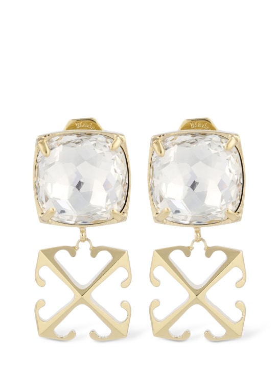 Off-White: Arrow brass & crystal earrings - women_0 | Luisa Via Roma