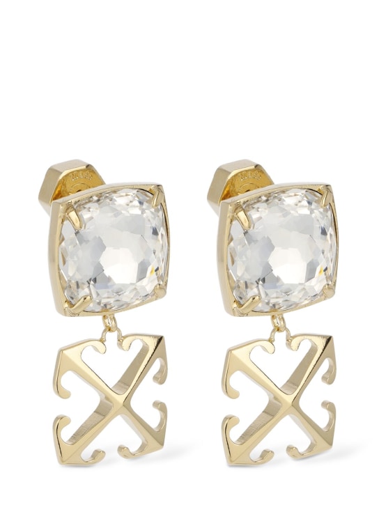 Off-White: Arrow brass & crystal earrings - women_1 | Luisa Via Roma