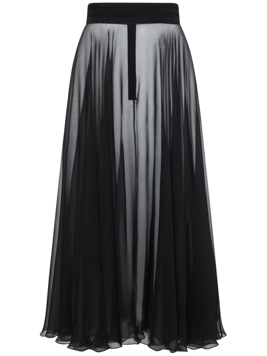 Dolce&Gabbana: 打褶真丝迷笛半身裙 - 黑色 - women_0 | Luisa Via Roma