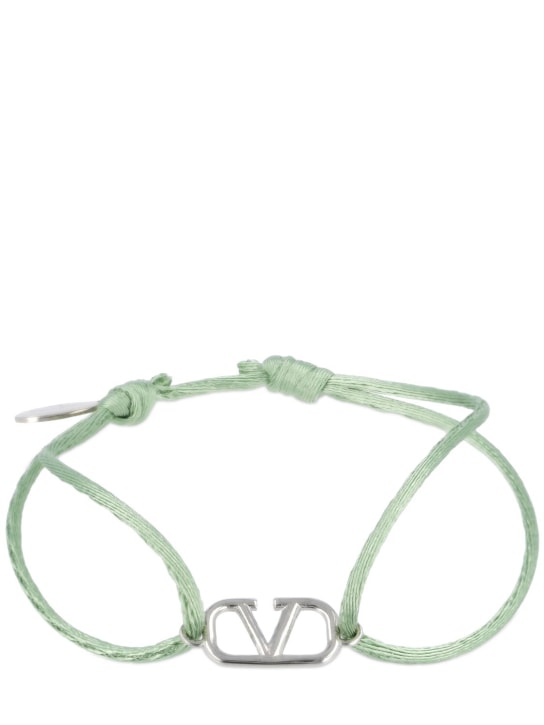 Valentino Garavani: Bracelet à coulisse en cuir V Logo - Mint/Silver - men_0 | Luisa Via Roma