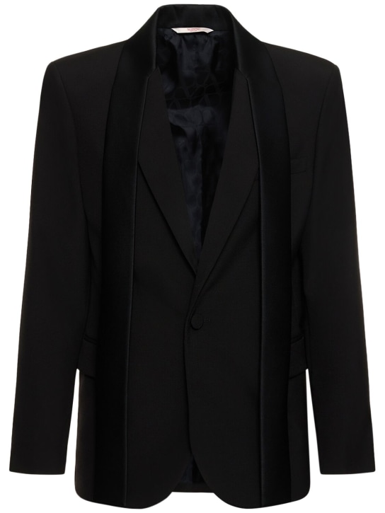 Valentino: Tailored wool tuxedo jacket - Black - men_0 | Luisa Via Roma