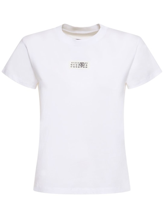 MM6 Maison Margiela: T-shirt in cotone con logo - Bianco - women_0 | Luisa Via Roma