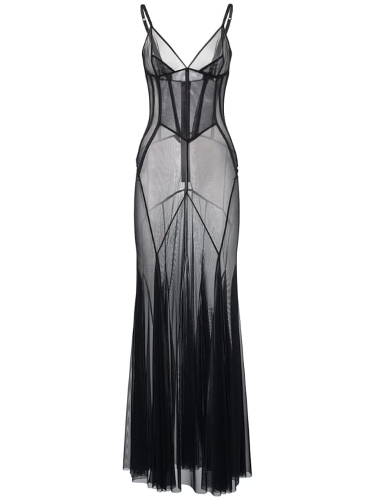 Dolce&Gabbana: Stretch tulle long dress - Black - women_0 | Luisa Via Roma