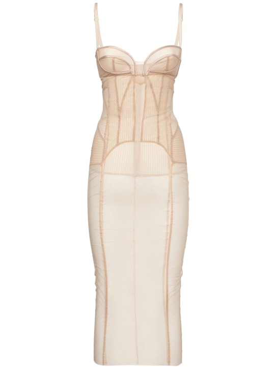 Dolce&Gabbana: Langes Kleid aus Stretch-Tüll - Beige - women_0 | Luisa Via Roma