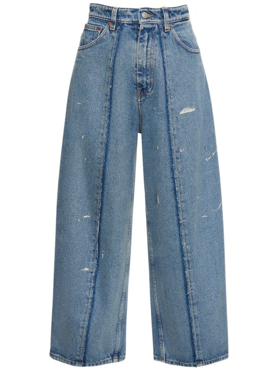 MM6 Maison Margiela: High rise cropped wide cotton jeans - Blue - women_0 | Luisa Via Roma