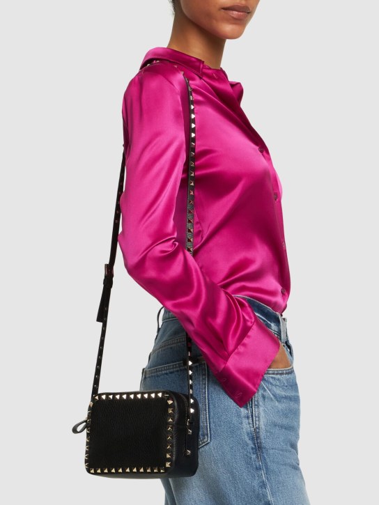 Valentino Garavani: Rockstud leather crossbody bag - Black - women_1 | Luisa Via Roma