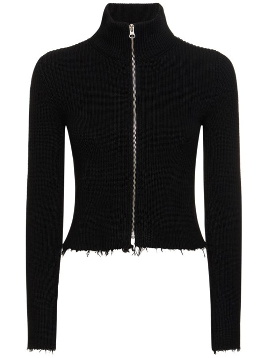 MM6 Maison Margiela: Knitted cotton jacket - Black - women_0 | Luisa Via Roma