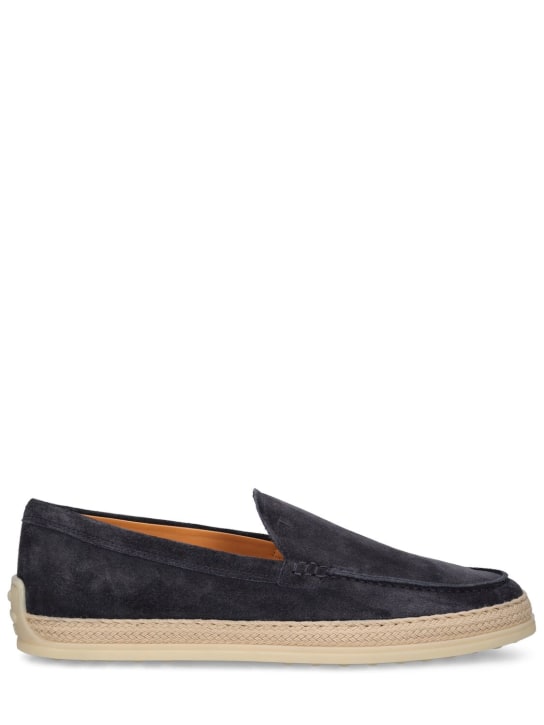 Tod's: Suede & rubber loafers - Navy - women_0 | Luisa Via Roma