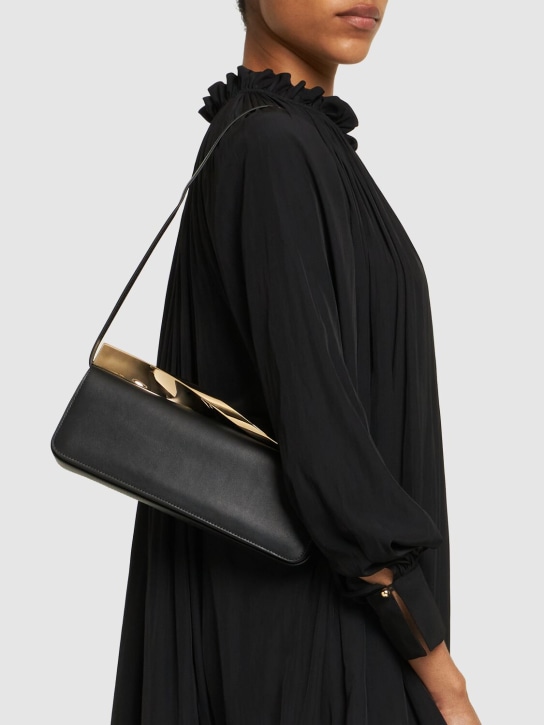 Aquazzura: E/W Twist leather shoulder bag - Black/Lightgold - women_1 | Luisa Via Roma