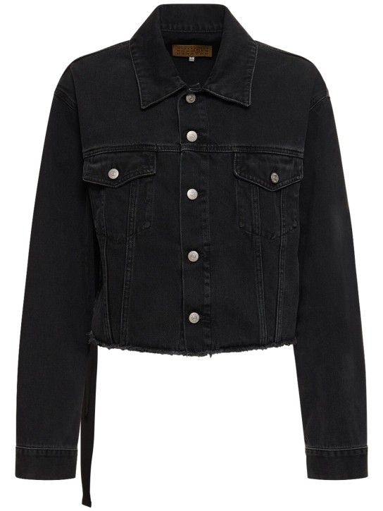 MM6 Maison Margiela: Asymmetric cotton denim jacket - Black - women_0 | Luisa Via Roma