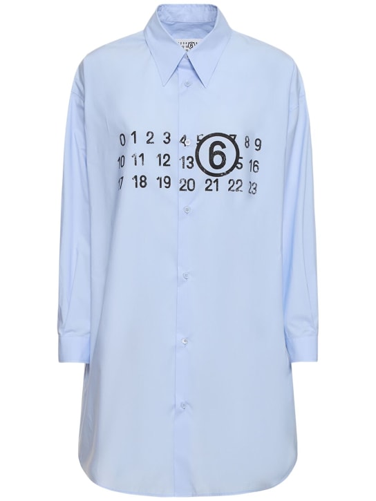 MM6 Maison Margiela: Robe chemise courte en popeline de coton à logo - Bleu - women_0 | Luisa Via Roma