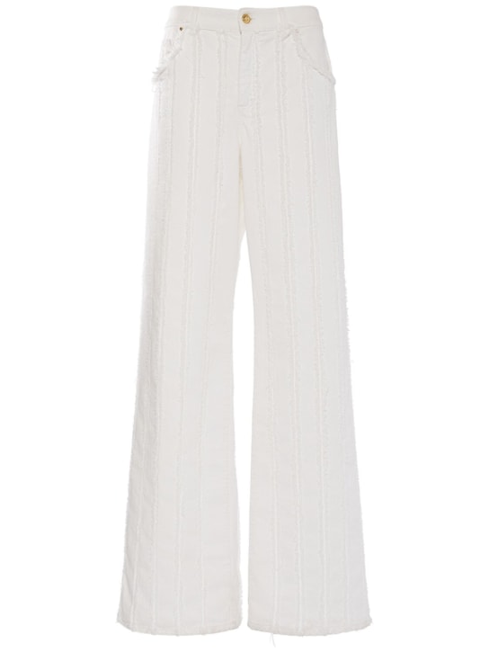 Blumarine: Jeans anchos de denim de algodón - Blanco - women_0 | Luisa Via Roma