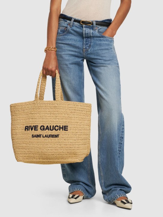 Saint Laurent: Rive Gauche printed raffia tote bag - Natural - women_1 | Luisa Via Roma