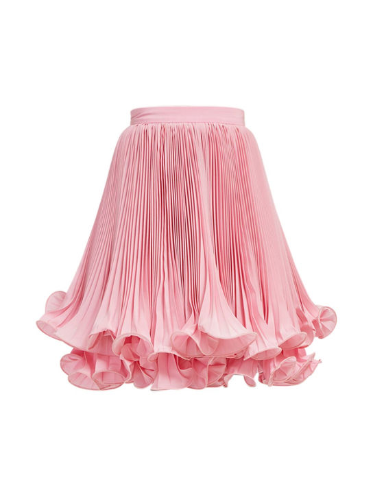 Balmain: Pleated light crepe mini skirt - Pink - women_0 | Luisa Via Roma