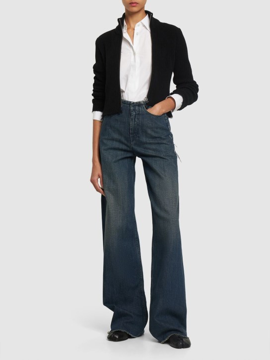 MM6 Maison Margiela: Mid waist wide cotton denim jeans - Blue - women_1 | Luisa Via Roma
