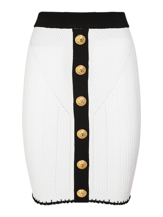 Balmain: Viscose knit midi pencil skirt - White/Black - women_0 | Luisa Via Roma