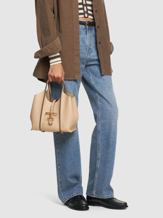 Tod's: Mini T Shopping leather bag - Naturale - women_1 | Luisa Via Roma