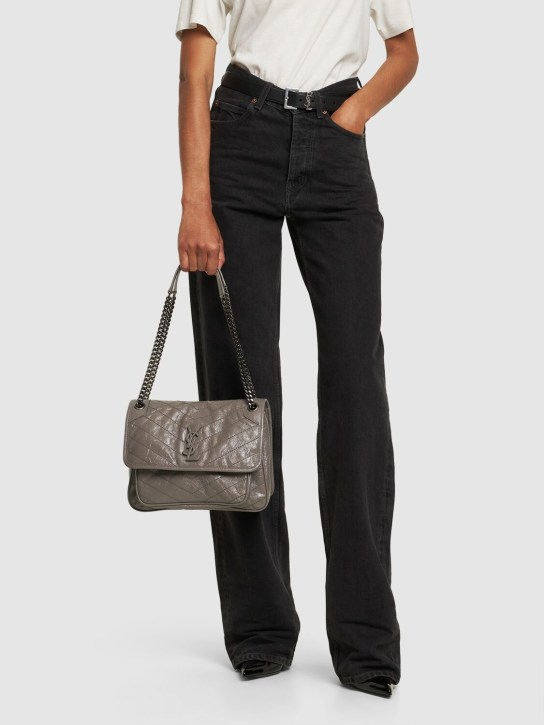 Saint Laurent: Medium Niki vintage leather shoulder bag - Fog - women_1 | Luisa Via Roma