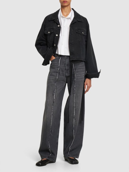 MM6 Maison Margiela: Asymmetric cotton denim jacket - Black - women_1 | Luisa Via Roma