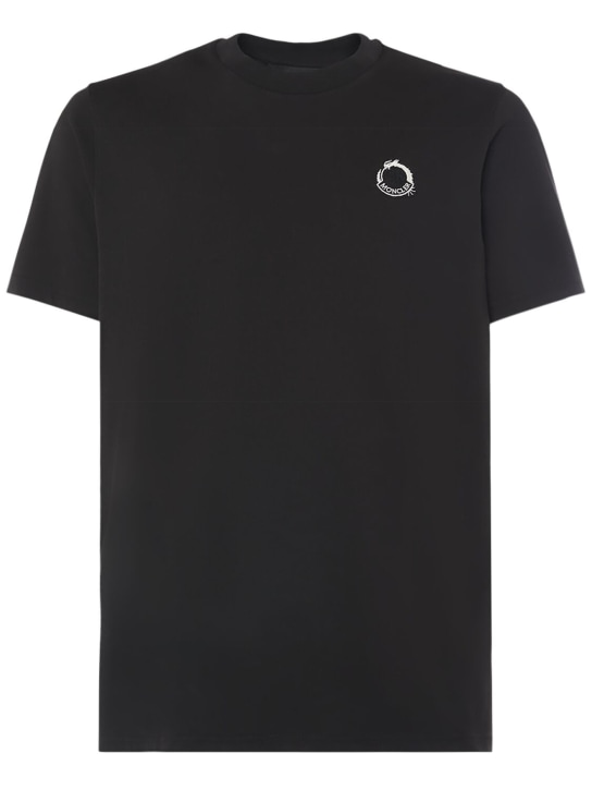 Moncler: CNY cotton piquet polo shirt - Black - men_0 | Luisa Via Roma