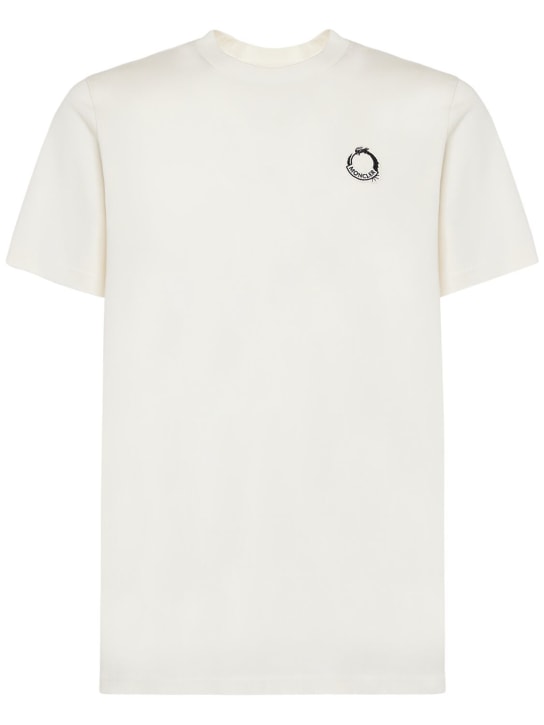 Moncler: CNY cotton piquet polo shirt - White - men_0 | Luisa Via Roma