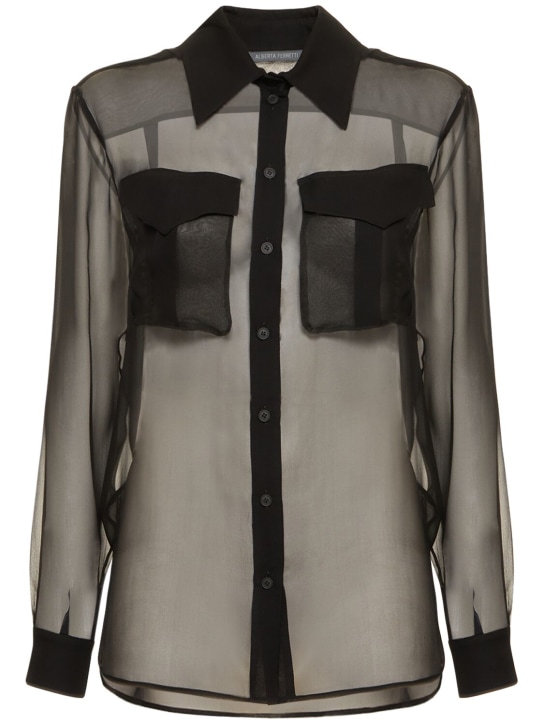 Alberta Ferretti: Sheer silk chiffon shirt w/high pockets - Black - women_0 | Luisa Via Roma