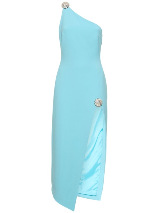 David Koma: One-shoulder cady midi dress w/crystal - Turquoise - women_0 | Luisa Via Roma