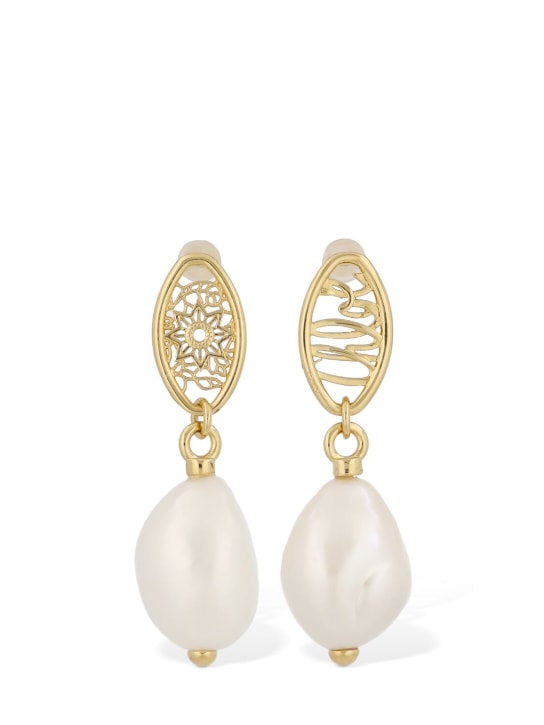 Chloé: Darcey lace pearl drop earrings - Gold/White - women_0 | Luisa Via Roma