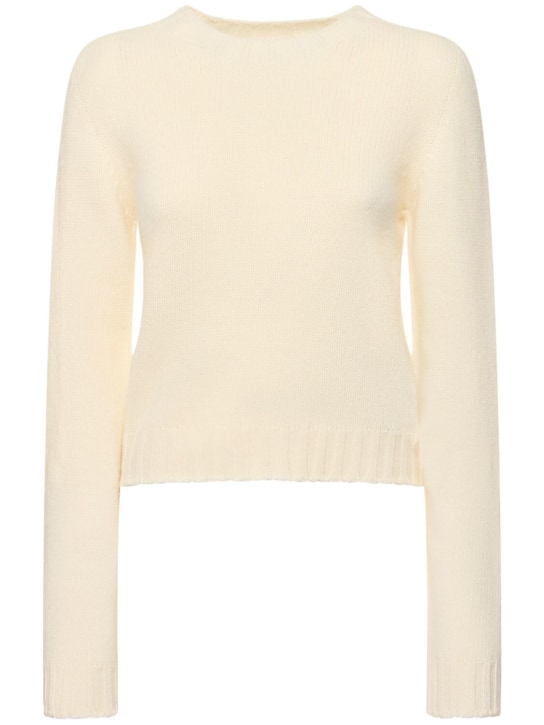 Palm Angels: Suéter de lana con logo - Blanco Opaco - women_0 | Luisa Via Roma