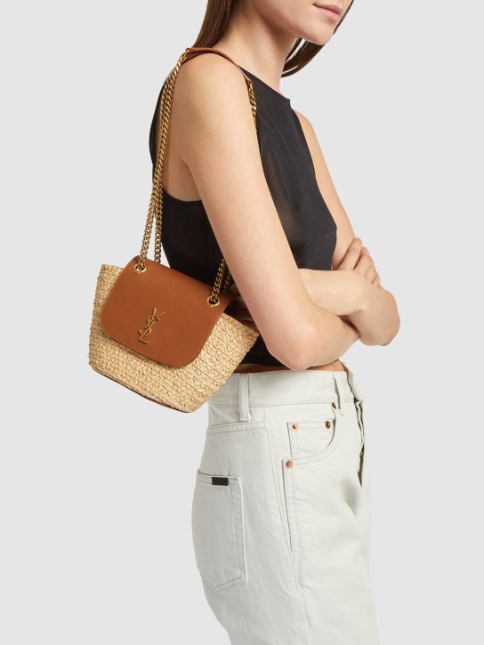 Saint Laurent: Mini Manon raffia shoulder bag - Naturel/Brick - women_1 | Luisa Via Roma