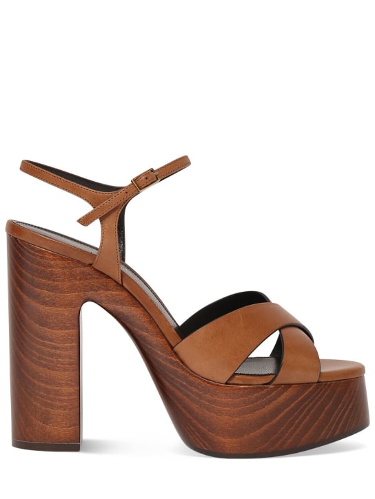 Saint Laurent: 85mm Bianca leather platform sandals - Safari - women_0 | Luisa Via Roma