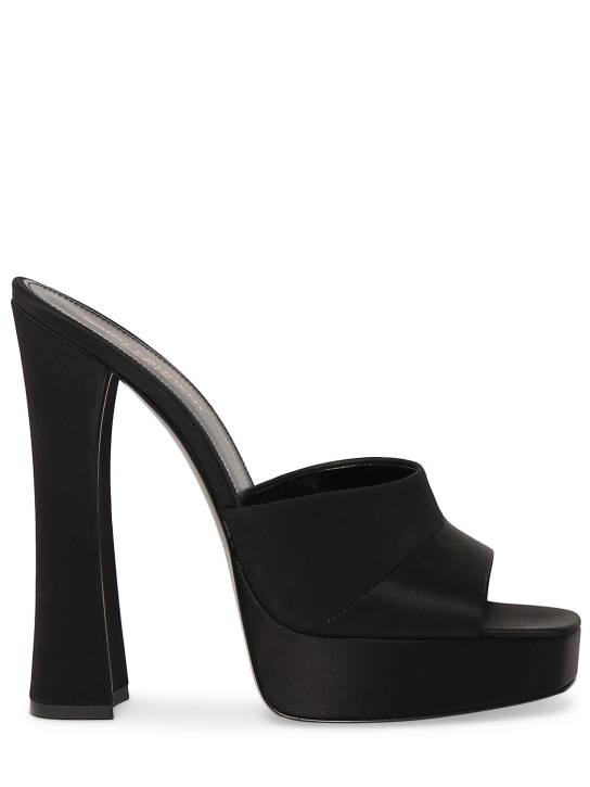 Saint Laurent: 110mm Boogie crepe satin mule sandals - Black - women_0 | Luisa Via Roma