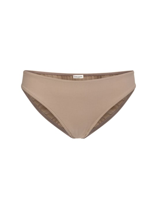 Saint Laurent: Slip bikini vita bassa in misto nylon - Beige - women_0 | Luisa Via Roma
