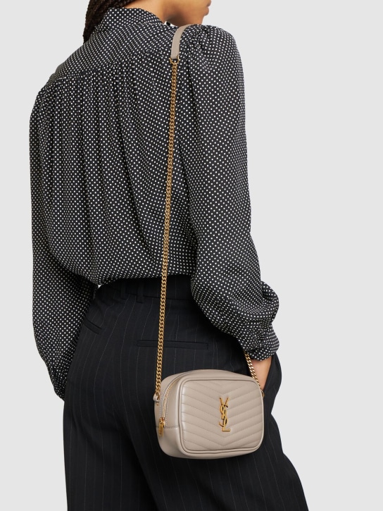 Saint Laurent: Mini Lou leather shoulder bag w/ chain - Greyish Brown - women_1 | Luisa Via Roma