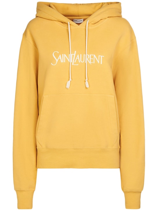 Saint Laurent: Cotton hoodie w/ vintage embroidery - Yellow - women_0 | Luisa Via Roma
