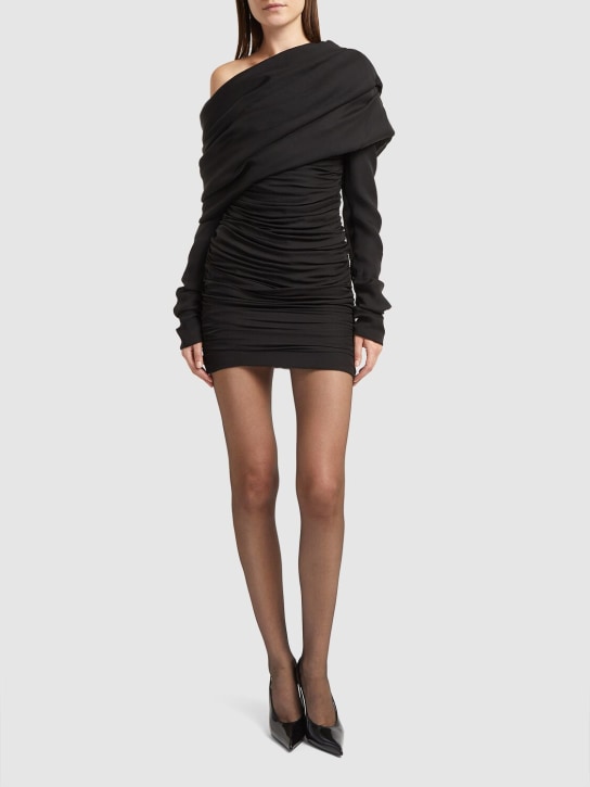 Saint Laurent: One shoulder draped silk dress - Black - women_1 | Luisa Via Roma
