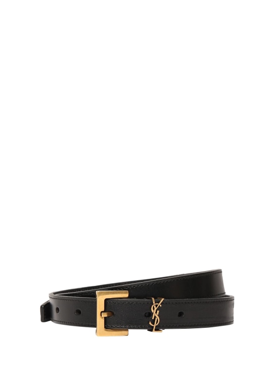 Saint Laurent: 20mm Cassandre leather buckle belt - Black - women_0 | Luisa Via Roma