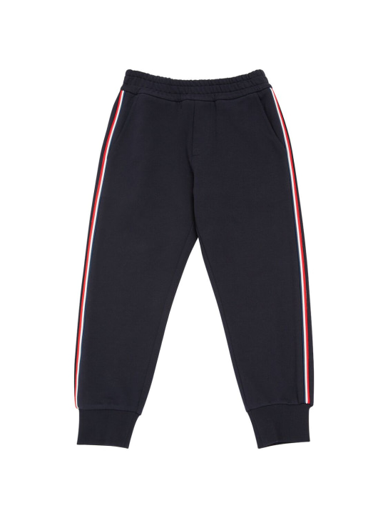 Moncler: Pantalones deportivos de felpa de algodón - Azul - kids-boys_0 | Luisa Via Roma