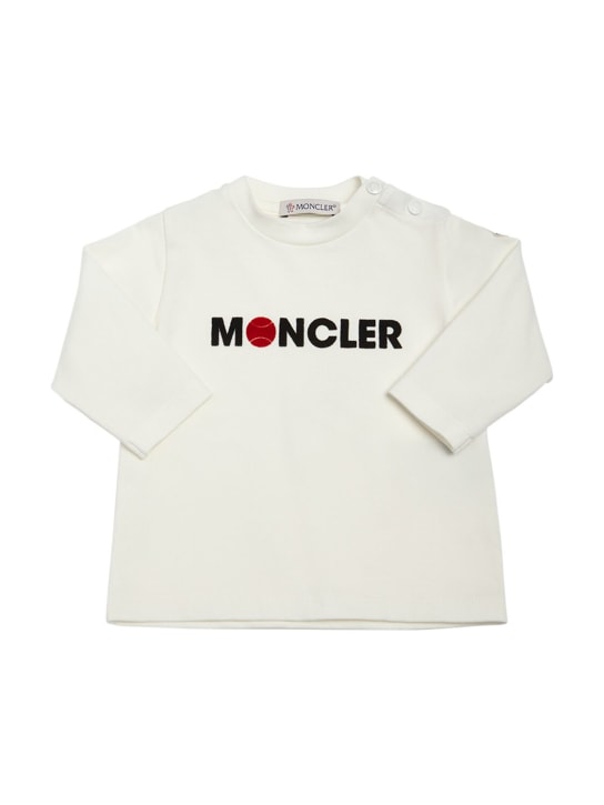 Moncler: 로고 스트레치 코튼 저지 긴팔 티셔츠 - 화이트 - kids-boys_0 | Luisa Via Roma