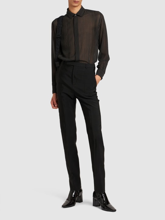 Saint Laurent: Pinstripe silk georgette shirt - Black - men_1 | Luisa Via Roma