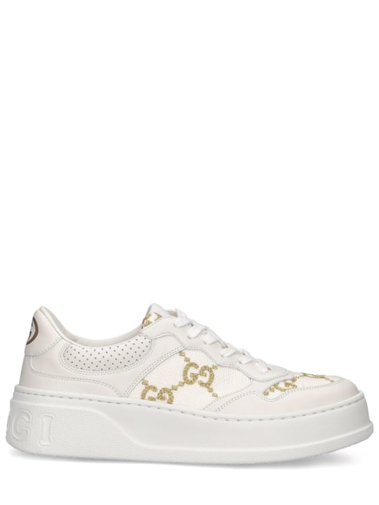 Gucci: 50mm GG leather sneakers - White/Gold - women_0 | Luisa Via Roma