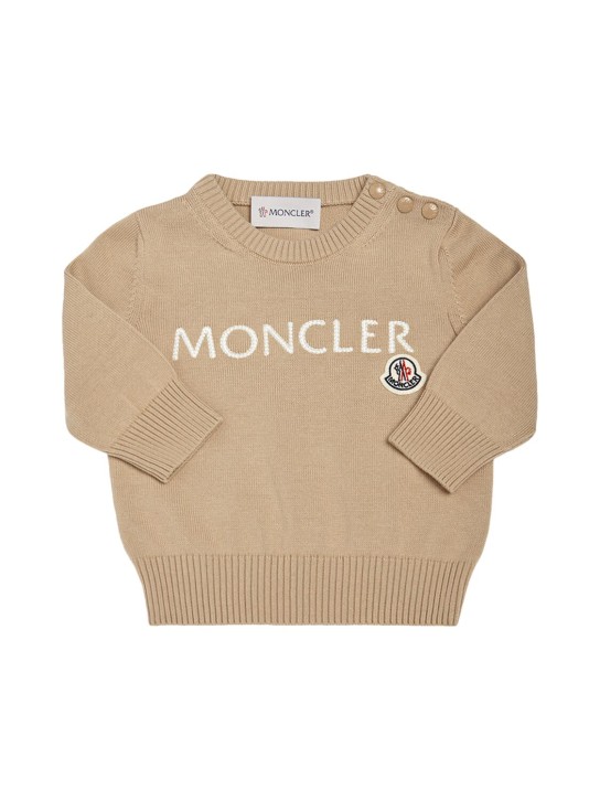 Moncler: Suéter de punto de algodón - Beige - kids-boys_0 | Luisa Via Roma