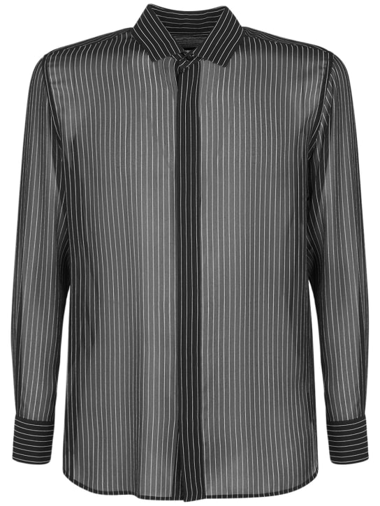 Saint Laurent: Pinstripe silk georgette shirt - Black - men_0 | Luisa Via Roma