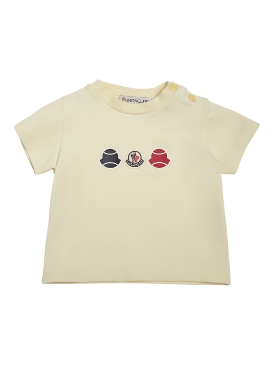 Moncler: 로고 패치 코튼 저지 티셔츠 - 옐로우 - kids-girls_0 | Luisa Via Roma
