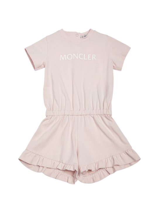 Moncler: Stretch cotton jersey romper - Pink - kids-girls_0 | Luisa Via Roma