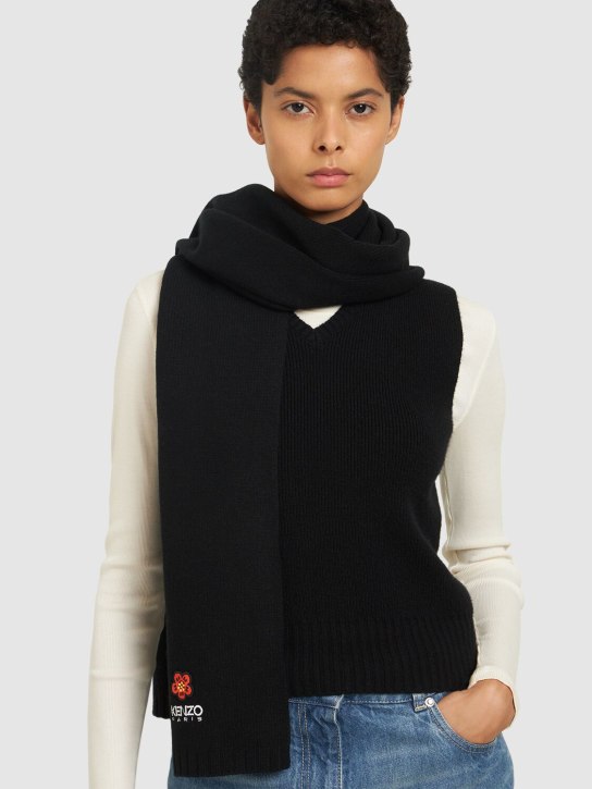 Kenzo Paris: Écharpe en laine à logo - Noir - women_1 | Luisa Via Roma