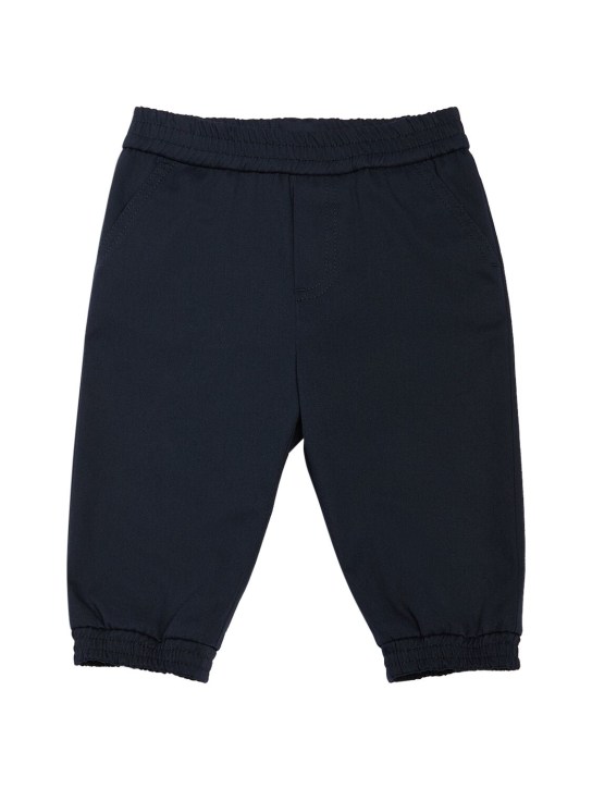 Moncler: Pantaloni in twill di cotone stretch - Blu - kids-boys_0 | Luisa Via Roma